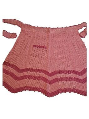 Hand Crafted Crochet Apron Pink Floral Open Stitch